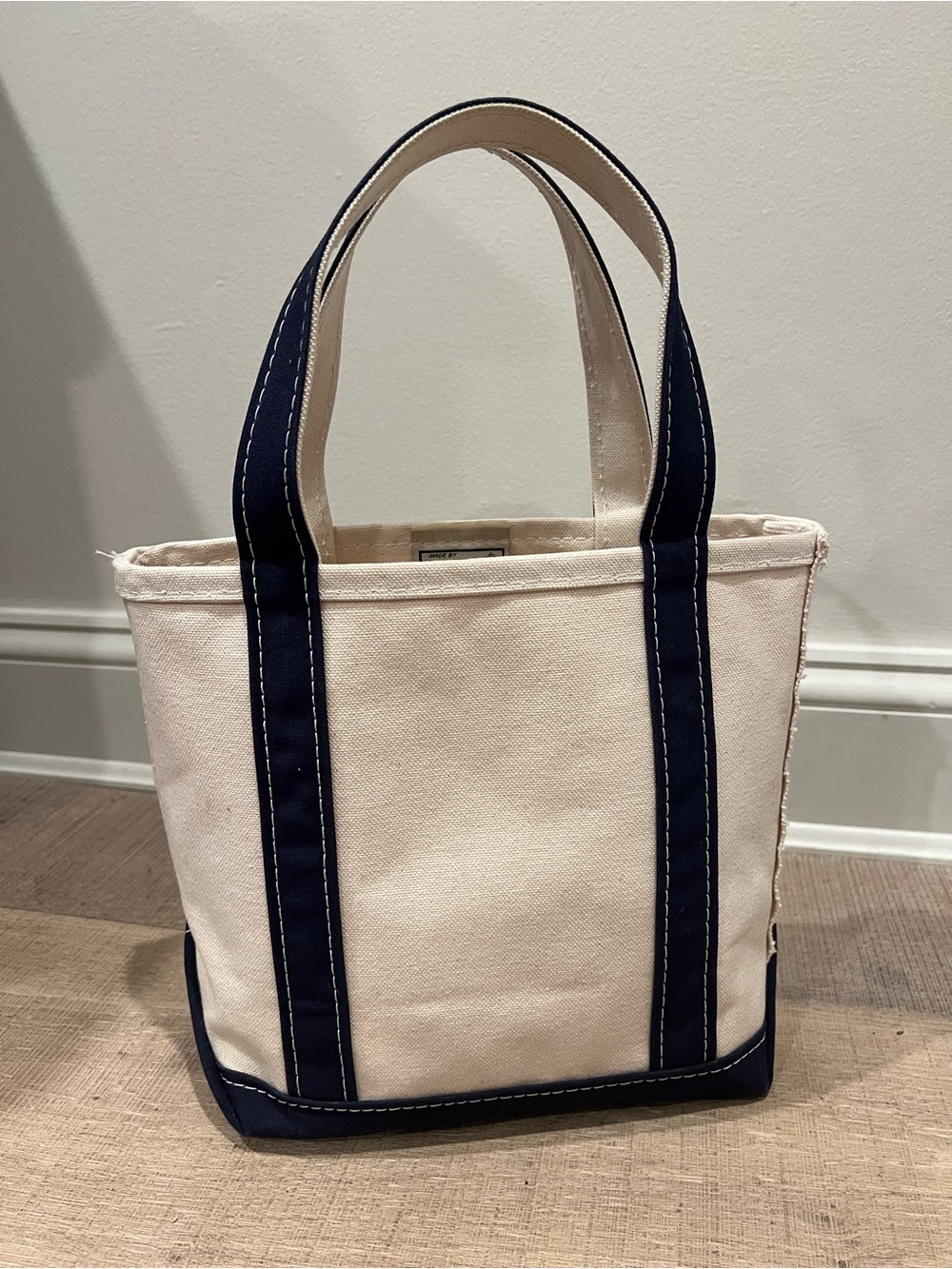 LL Bean Boat and Tote Canvas Bag with Navy Trim
